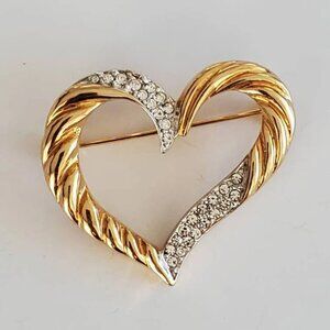 Vintage Signed Keyes Rhinestone Heart Brooch Pin